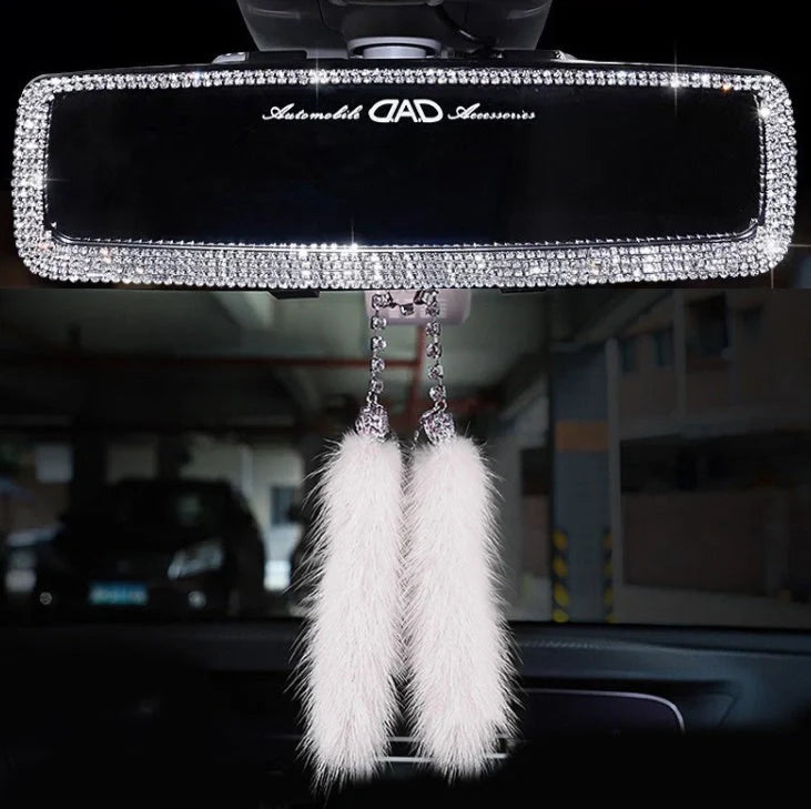 Luxury Diamond Car Interior Rearview Mirror Cover with Crystal Rhinestones for Women