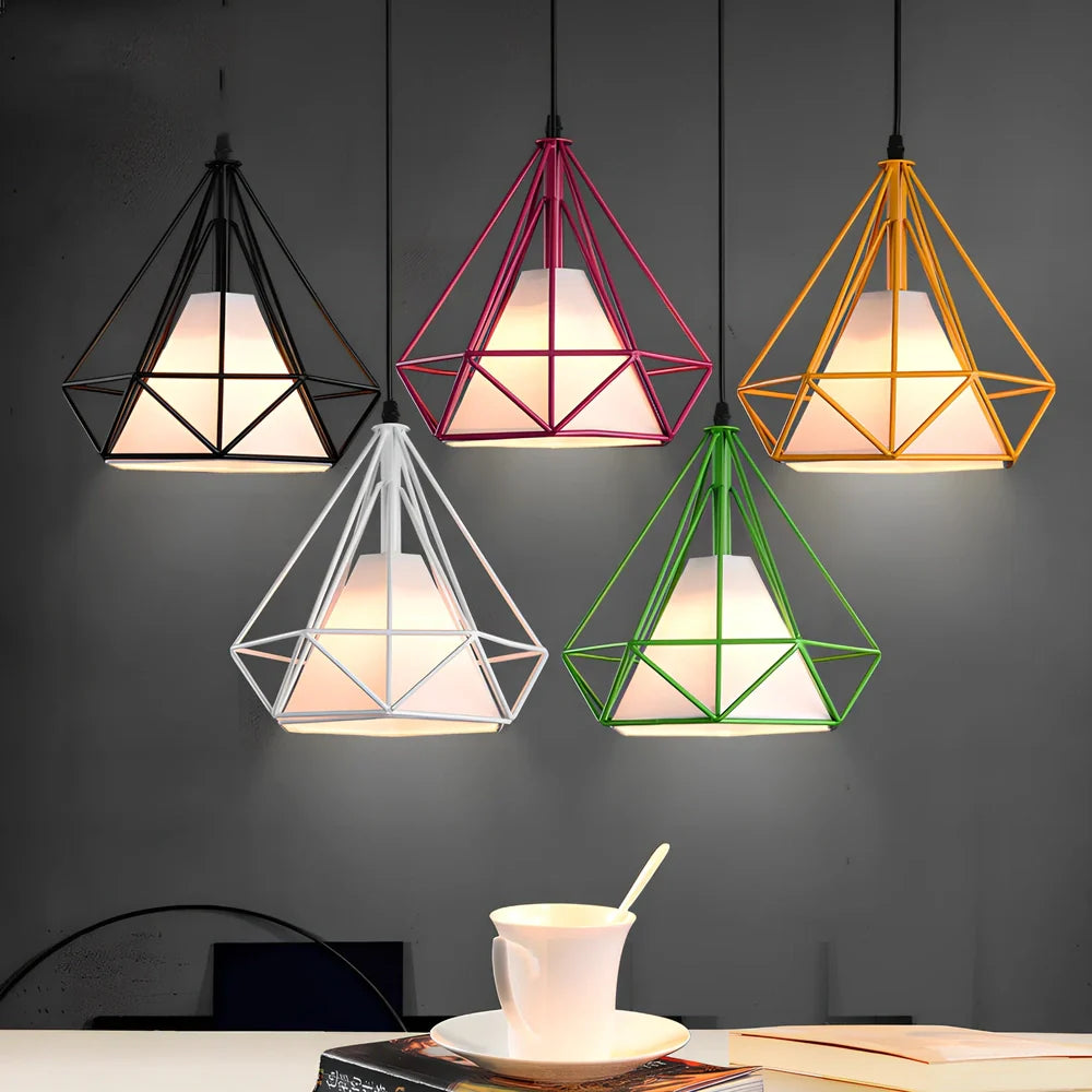 Wrought iron diamond chandelier with adjustable height and LED lighting for 10-15 square metre rooms