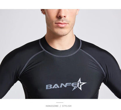 Men's blue quick-drying half sleeve swim top and pants set for swimming and snorkelling