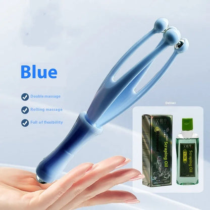 Blue and white finger massager with steel ball roller for hand joints