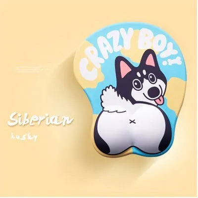 Corgi bottom 3D mouse pad with wrist cushion on desktop