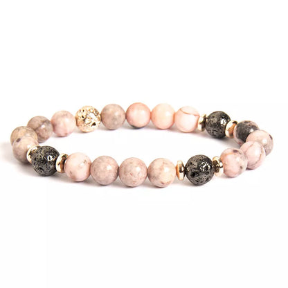 Haematite Spacer Zebra Beaded Bracelet with pink zebra pattern and natural stone powder