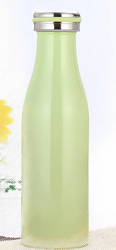 Milk vacuum water bottle in blue, 350ml size with 304 stainless steel insulation and silicone seal, 17cm tall