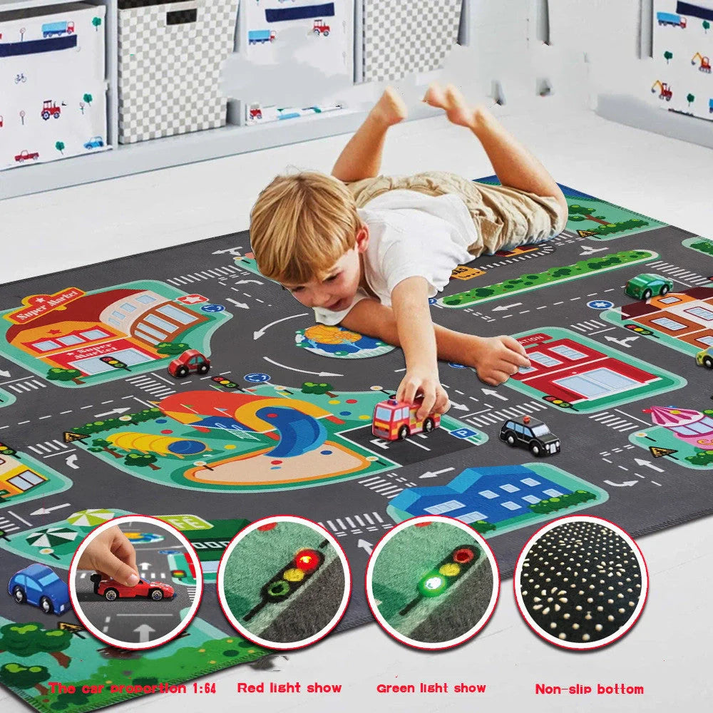 LED Traffic Light Play Rug for kids with non-slip base, educational toy