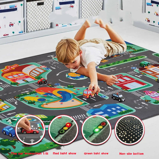 LED Traffic Light Play Rug for kids with non-slip base, educational toy