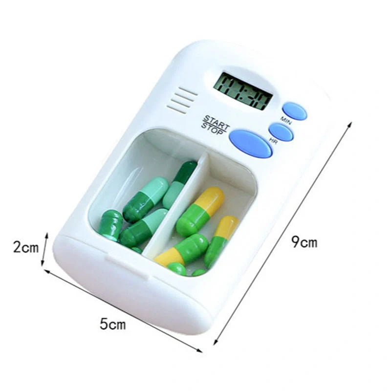 Mini portable pill reminder with LED display and countdown timer, white color