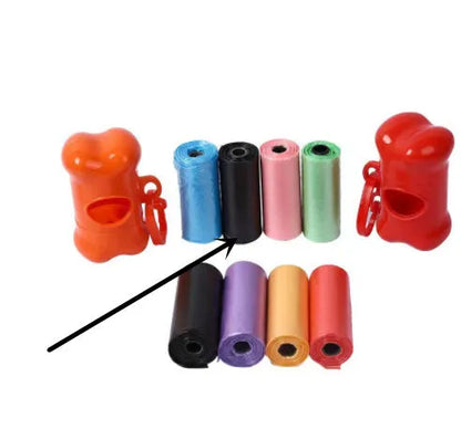 Multi-colour dog waste cleanup bags showing black, blue, green, pink, and red variants in 22.5x30cm size