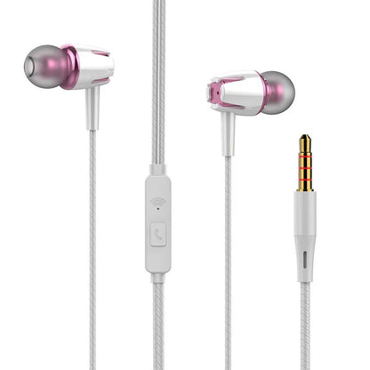 In-ear wired headphones with 120 cm cable, 108 dB sensitivity, available in black, blue, gold and rose red.