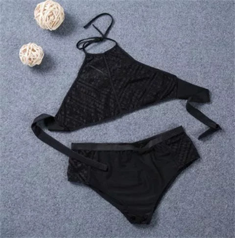 Large split bikini in black, sizes S to 7XL, made from 100% polyester fiber