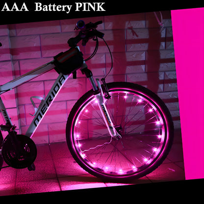 Mountain bike spoke light with 2200mm LED strip and 35mm black housing between spokes