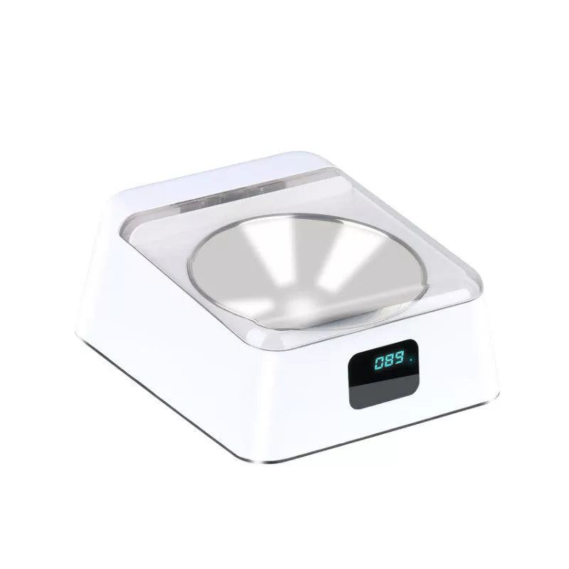 White automatic pet feeder with moisture and pest protection features