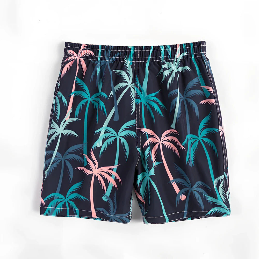 Children's quick-dry swimming trunks with cactus pattern, elastic waistband, boxer-style design