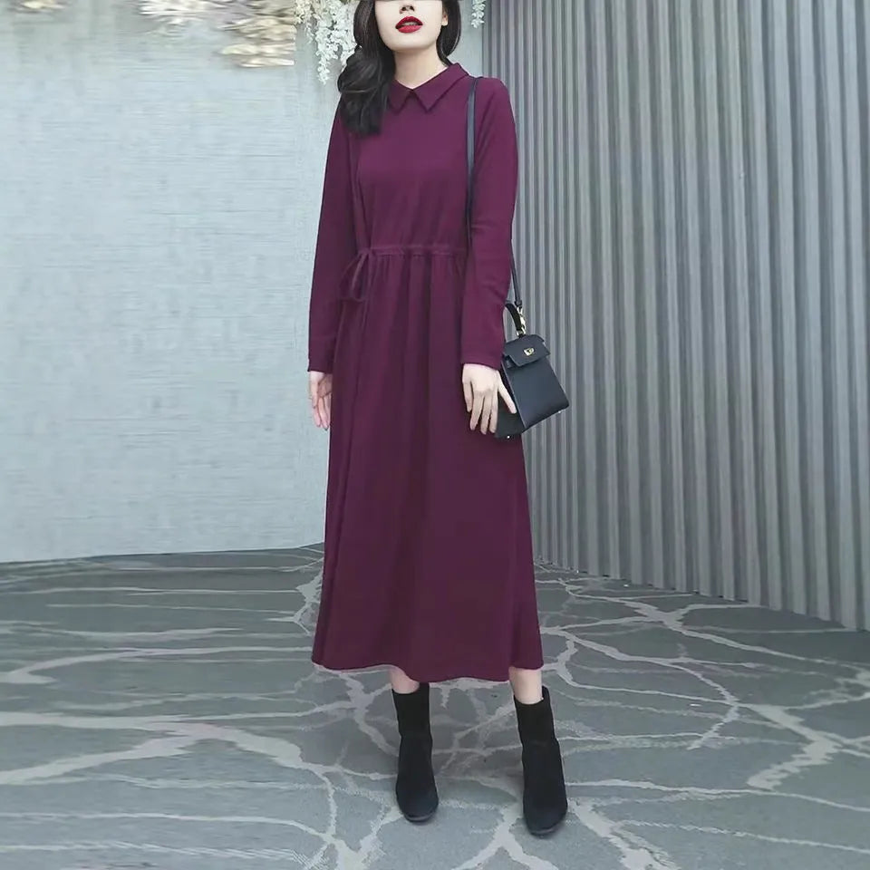 Purplish red long skirt for women with extra-long sleeves and urban style, available in sizes S to 3XL