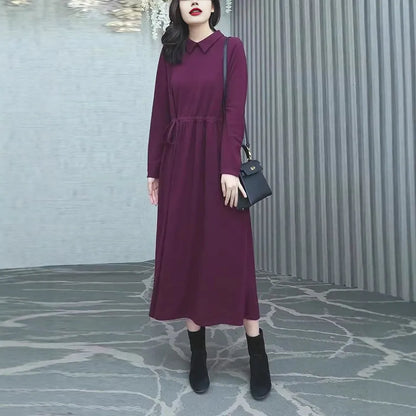 Purplish red long skirt for women with extra-long sleeves and urban style, available in sizes S to 3XL