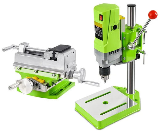 Mini bench drill milling machine with steel construction and chuck for drilling bits