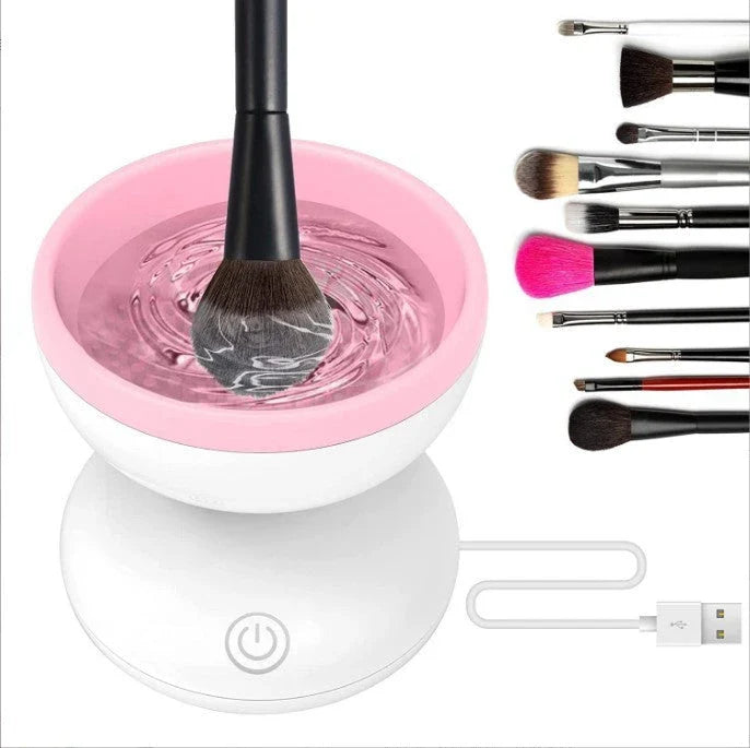 Premium electric makeup brush cleaner with silicone-lined cleaning chamber and USB charging for spotless brushes and flawless makeup application