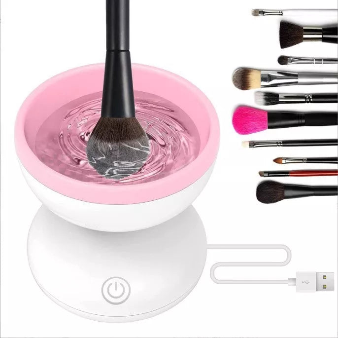 Portable USB electric makeup brush cleaner in white, black rose red, and purple