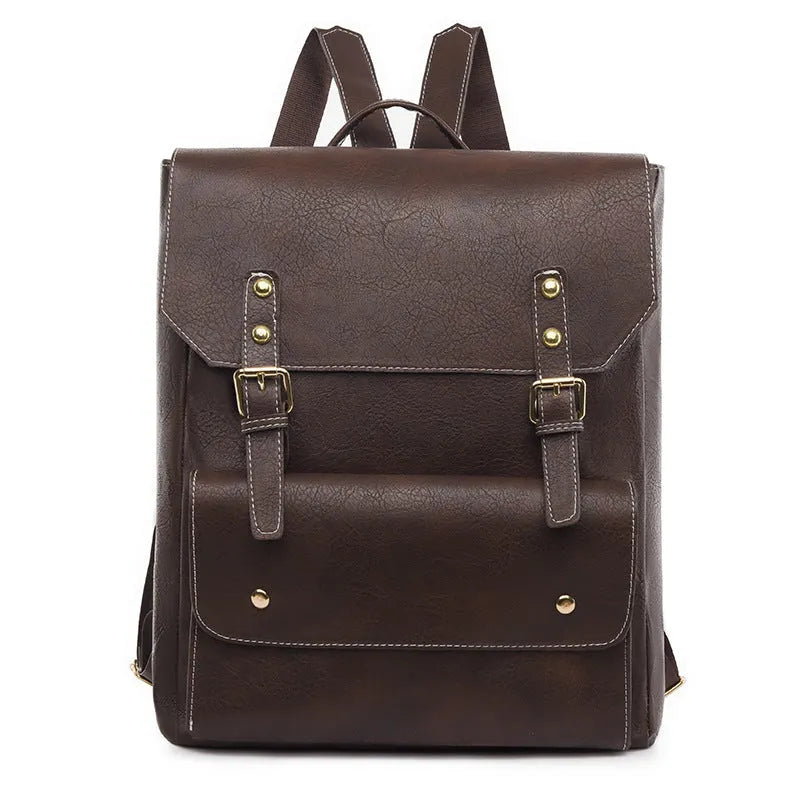 Korean style retro backpack in black colour showing soft PU material and simple design