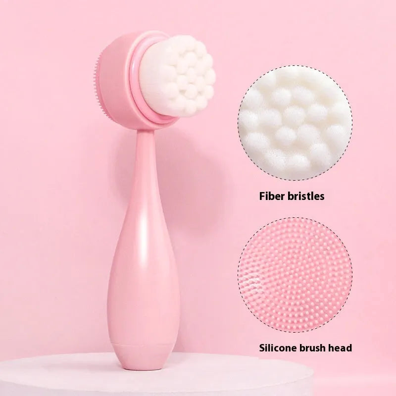 Facial brush set with coral fleece hair band and 4-count nylon brush heads in purple, gray, white, pink colours
