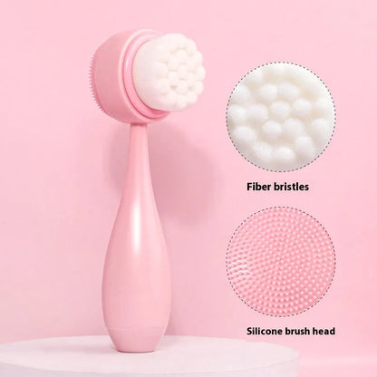 Facial brush set with coral fleece hair band and 4-count nylon brush heads in purple, gray, white, pink colours