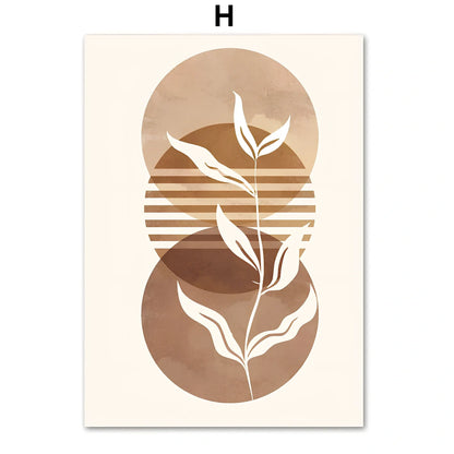 Line Leaves geometric abstract boho painting on canvas with frameless design showing precise dimensions