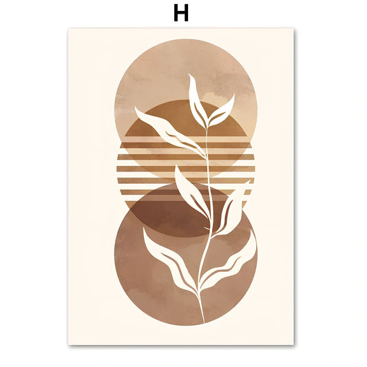 Line Leaves geometric abstract boho painting on canvas with frameless design showing precise dimensions