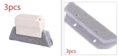 Window groove cleaning brush with comfortable grip and scouring pad head