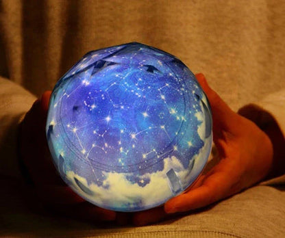 Galaxy Projector Lamp with various celestial projection effects, including moon, constellation, and earth patterns