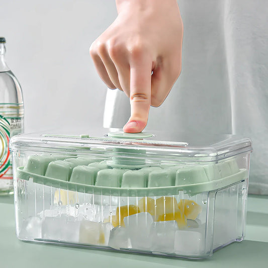 Press-type ice ball maker with milk white and light green PET layers creating 5cm spherical ice