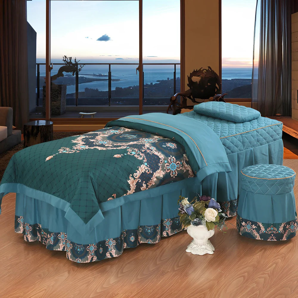 Pure cotton salon bed cover in navy blue colour showing twill weave texture and 180x230cm dimensions