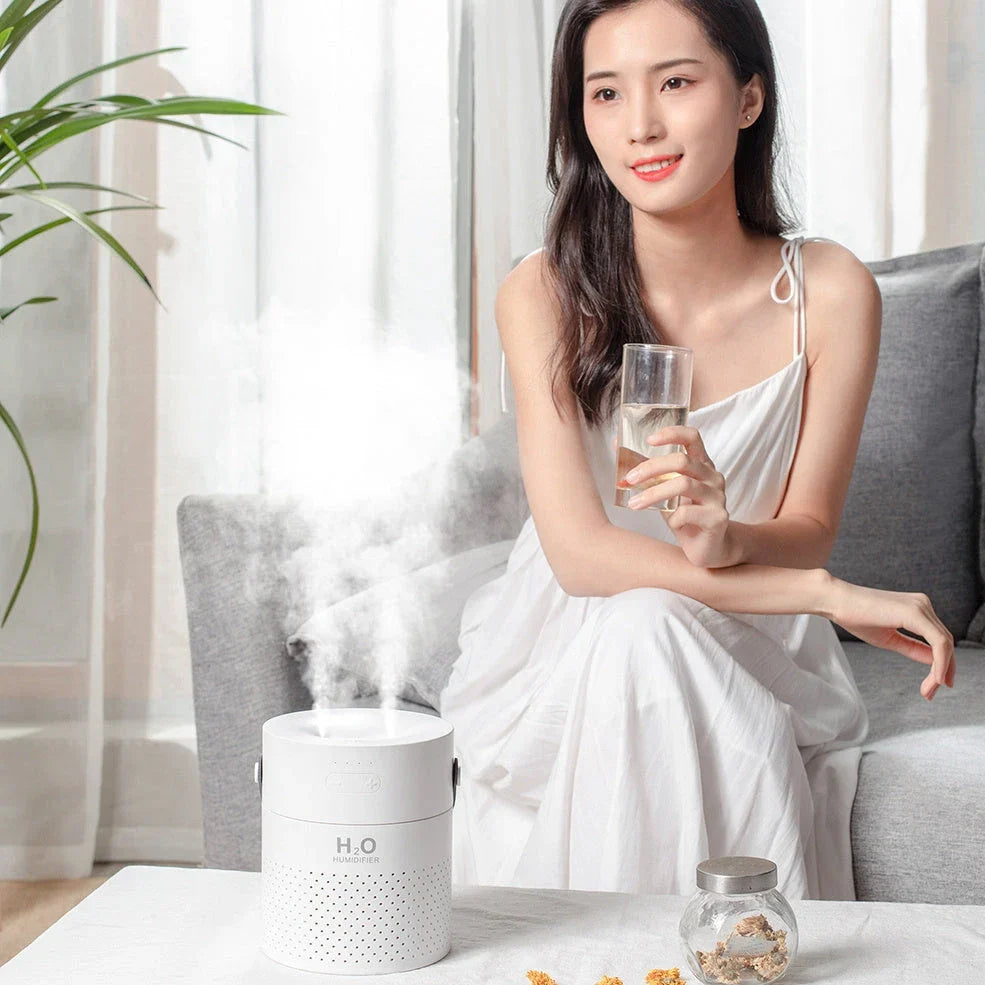 Alana wireless humidifier with green casing, dual mist nozzles, and 1100ml transparent water tank