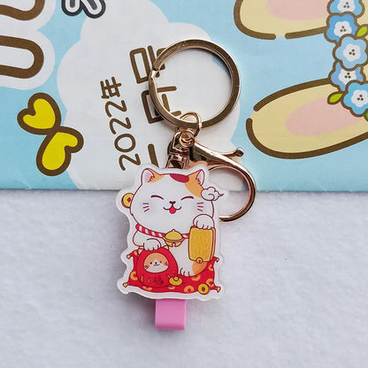 Lucky Cat plastic certificate sleeve set with decorative pendant in cartoon style