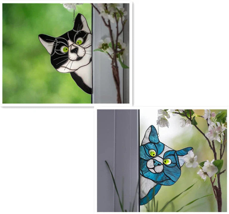 Colorful PVC cat window sticker with double-sided design for home and car decoration