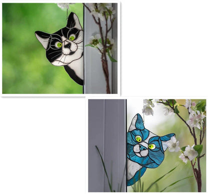 Colorful PVC cat window sticker with double-sided design for home and car decoration