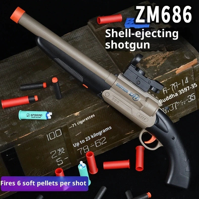 Double-barreled S686 shell-ejecting toy shotgun folded to 40cm with 20 soft bullets