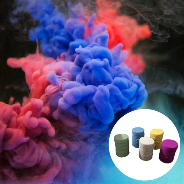Vibrant colored smoke bombs creating a dramatic, captivating atmosphere for photography, events, and live performances.