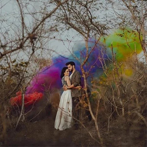 Vibrant colored smoke bombs creating a dramatic, captivating atmosphere for photography, events, and live performances.