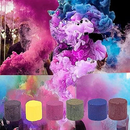 Vibrant colored smoke bombs creating a dramatic, captivating atmosphere for photography, events, and live performances.