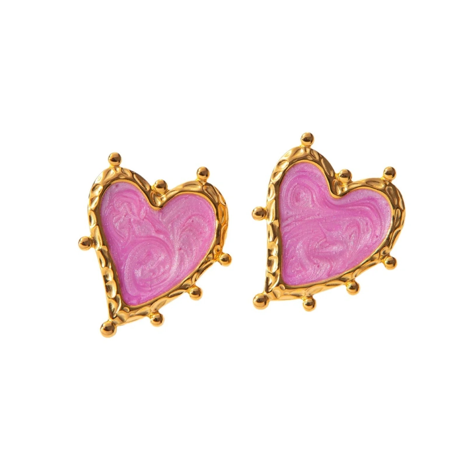 Retro Love Heart Stainless Steel Ear Studs for Women in pink