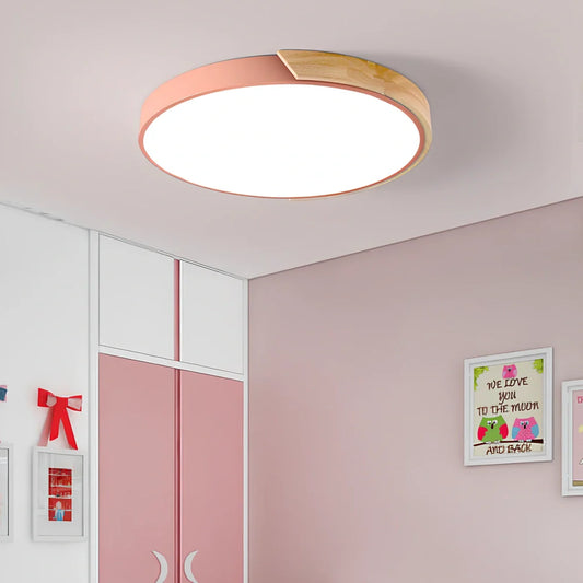 Modern minimalist ceiling lamp with remote control in black, green, grey or white finish, 5cm height