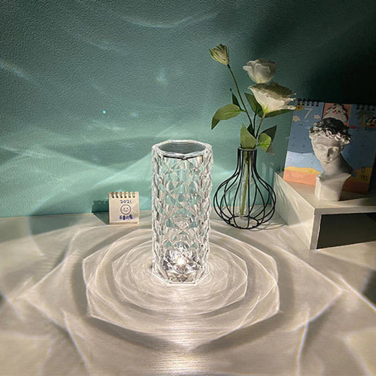 Elegant crystal desk lamp with adjustable LED lighting and touch-sensitive controls for a customizable, soothing ambiance
