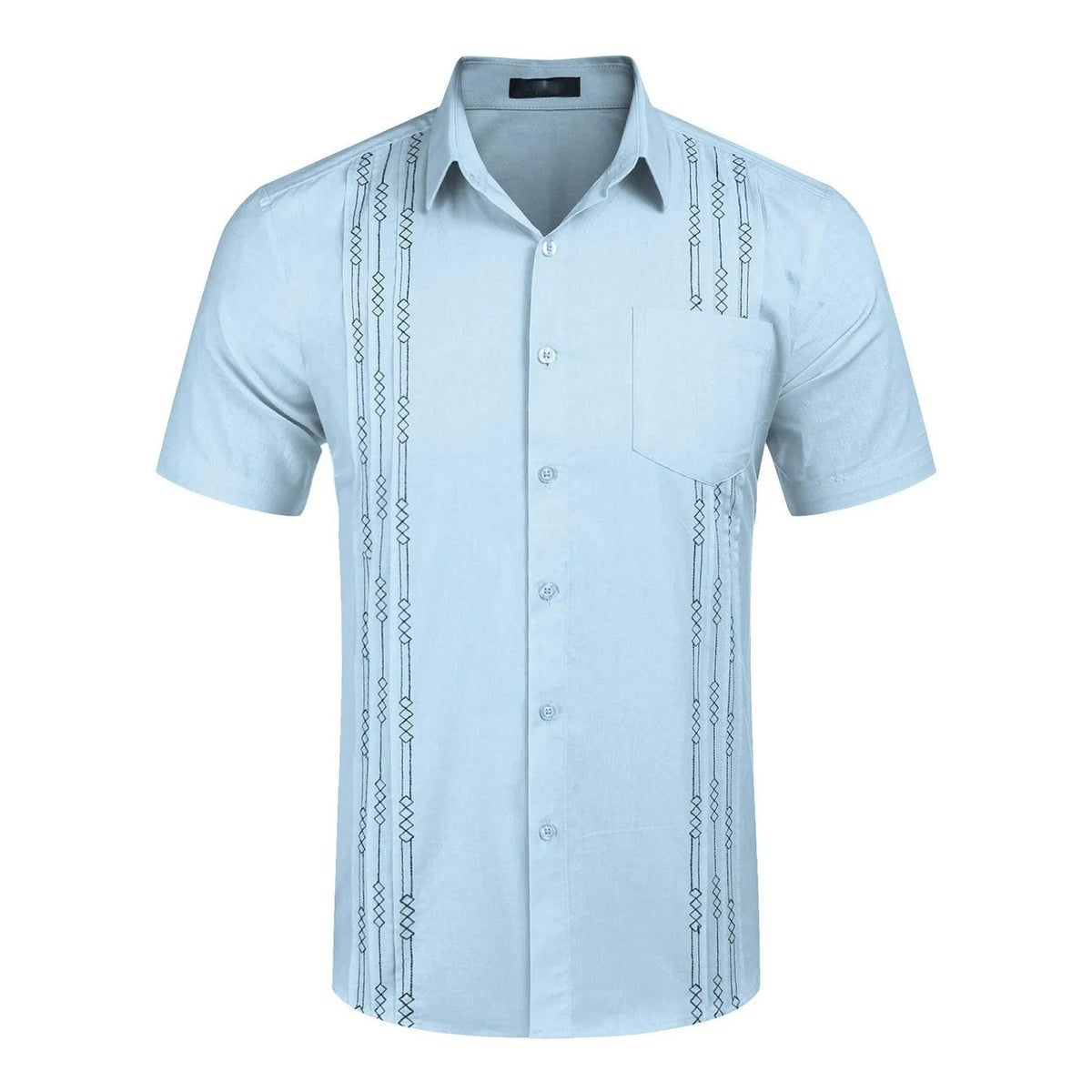 Guayabella loose short sleeve floral shirt with pocket in white, black, khaki or blue, sizes S to XXXL