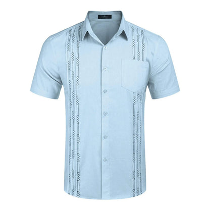 Guayabella loose short sleeve floral shirt with pocket in white, black, khaki or blue, sizes S to XXXL