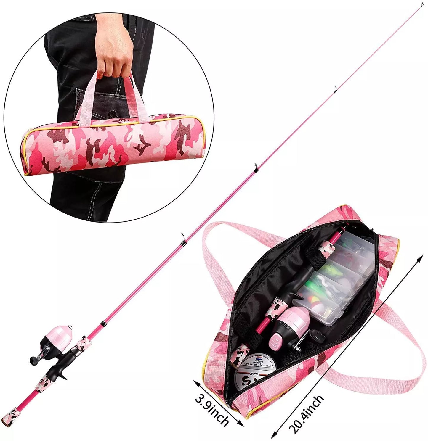 Kids and teens telescopic fishing rod set with non-slip grip and portable bag