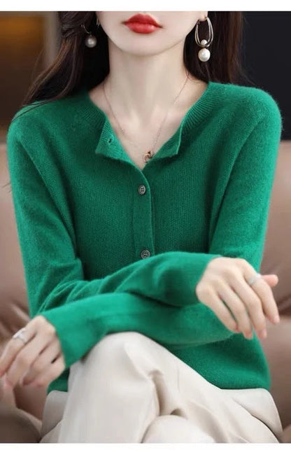Stylish and comfortable Merino wool cardigan sweater for women in a variety of chic colors