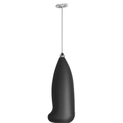 Green electric milk frother measuring 21cm tall with 5cm base creating milk foam