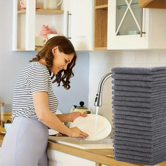 25x25cm grey microfiber kitchen cleaning cloth for oilproof pot and bowl cleaning