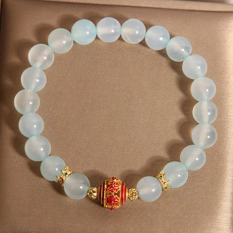 Blue agate and colourful crystal bead bracelet in Japanese Korean style for women