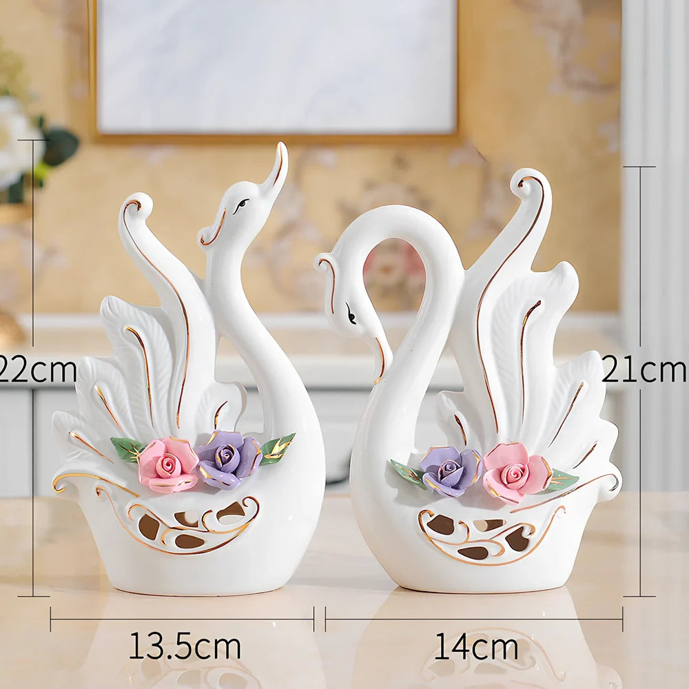 Handmade ceramic swan ornament with glazed surface in porcelain-like material