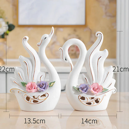 Handmade ceramic swan ornament with glazed surface in porcelain-like material